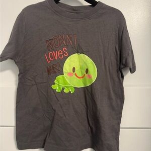 Charming Gray Kids Tee with Green Caterpillar Design